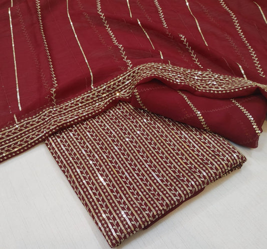 Chiffon sequence sitara 3pcs unstich collection(mehroon)