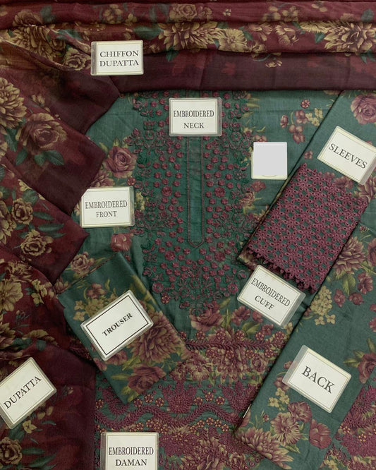 Iznik embroidery lawn collection unstich 3piece