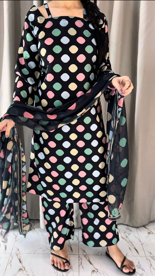 Breeze Digital printed swiss lawn unstich 3pcs(polka)