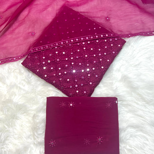 CHIFFON HEAVY EMB 3PCS UNSTICH DRESS atishi)