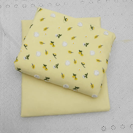 3D lawn heavy embroidered 2pcs (light lemon)