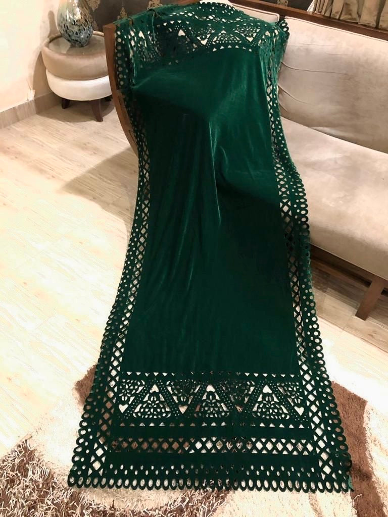 Laser Cut Velvet Shawl 2024 - Green