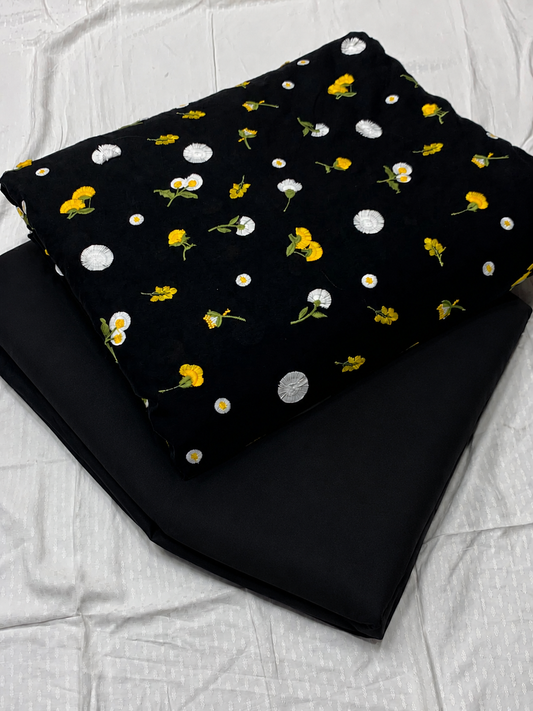 3D lawn heavy embroidered 2pcs (black)