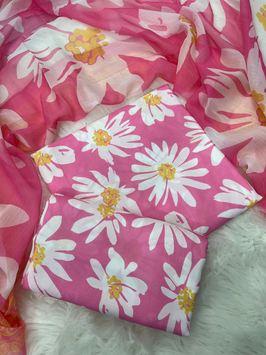 Digital Printed Swiss Lawn 3pcs(pink floral)