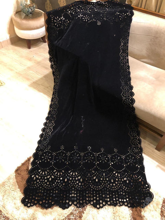 Laser Cut Velvet Shawl 2024 - Damask Black