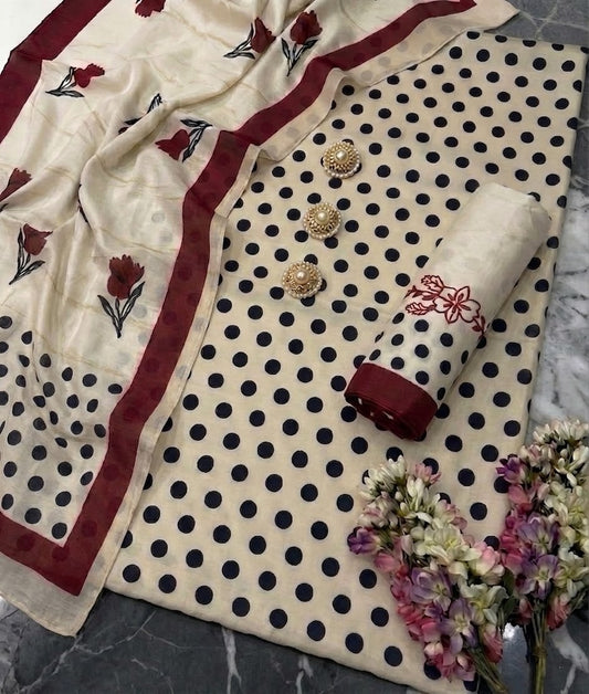 DIGITAL PRINT SHALMOZE Silk 3pcs(skin polka)
