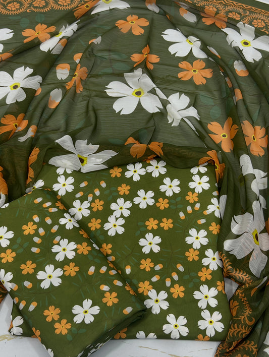 SWISS LAWN UNSTICH 3pcs(green flowers)