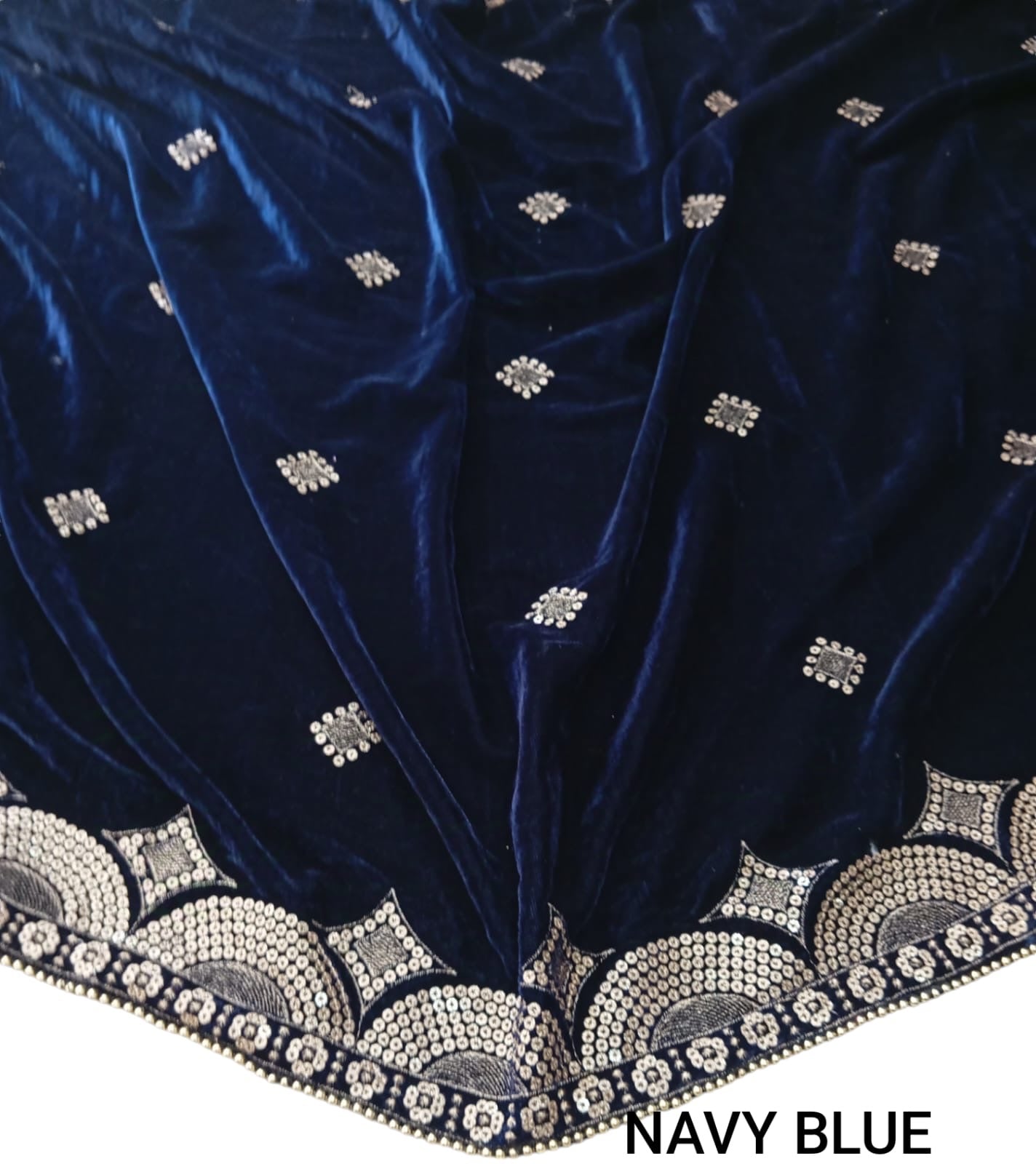 Velvet Sequence Embroidery Shawl-Neavy blue