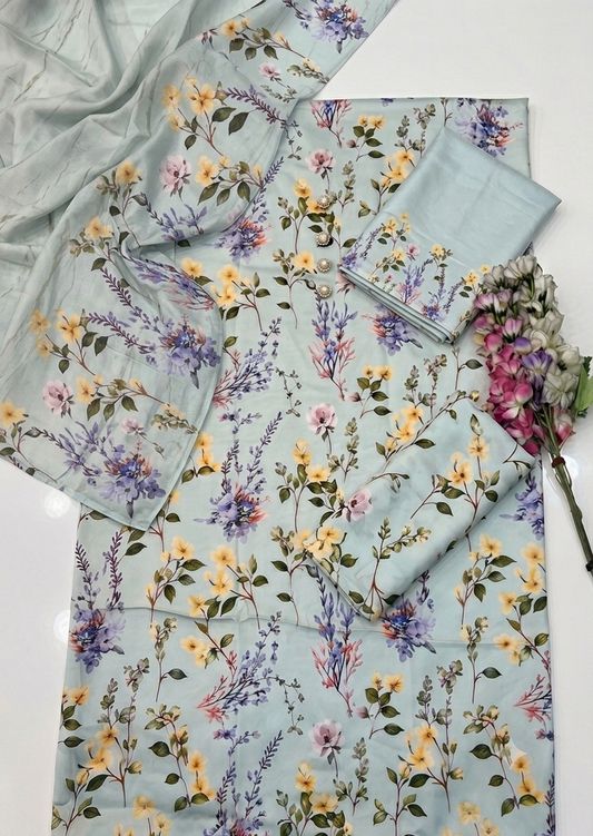 Digital printed shamoze silk unstich 3pcs (asmani)