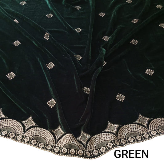 Velvet Sequence Embroidery Shawl-Green