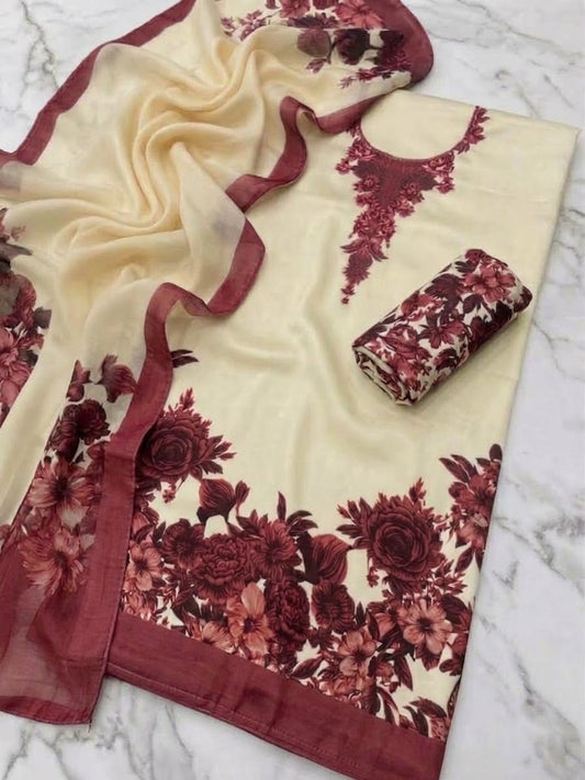 DIGITAL PRINT SHALMOZE Silk 3pcs(mehroon-phool)