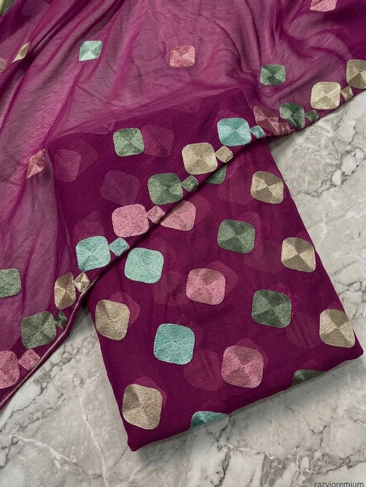 CHIFFON VISOCE EMBROIDEREY 3pcs(magenta)