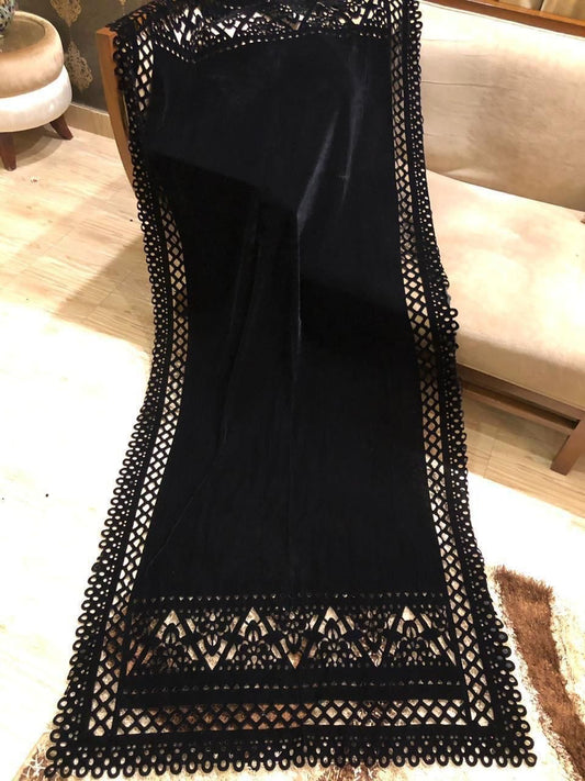 Velvet laser cutwork shawl