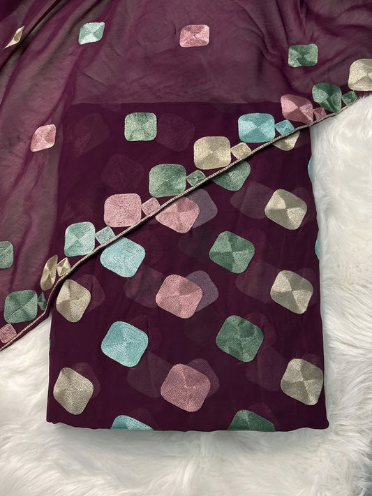 CHIFFON VISOCE EMBROIDEREY 3pcs(plum)