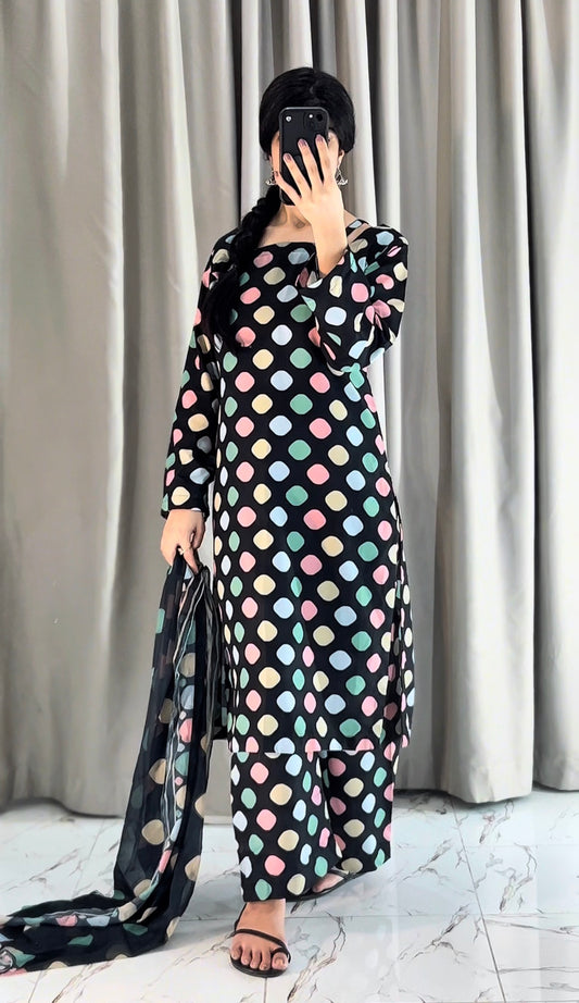 Breeze Digital printed swiss lawn unstich 3pcs(polka)