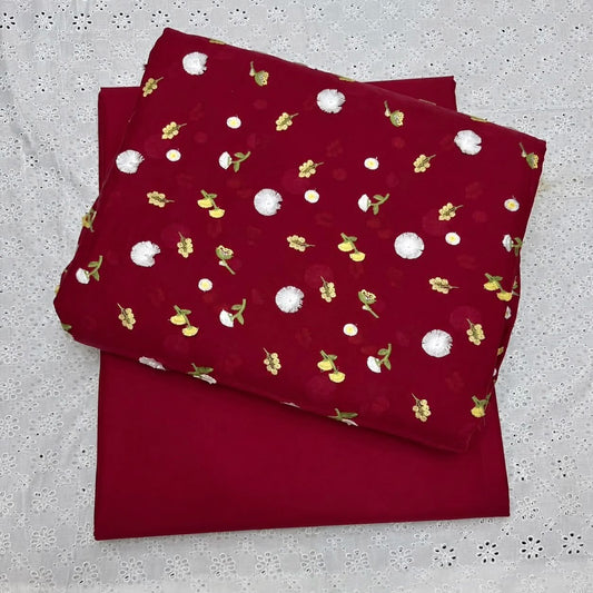 3D lawn heavy embroidered 2pcs (Red anar)