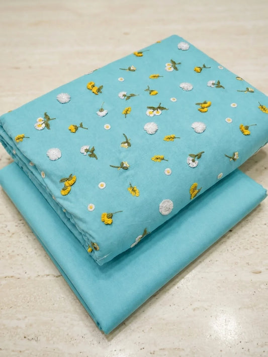3D lawn heavy embroidered 2pcs (ferozi)