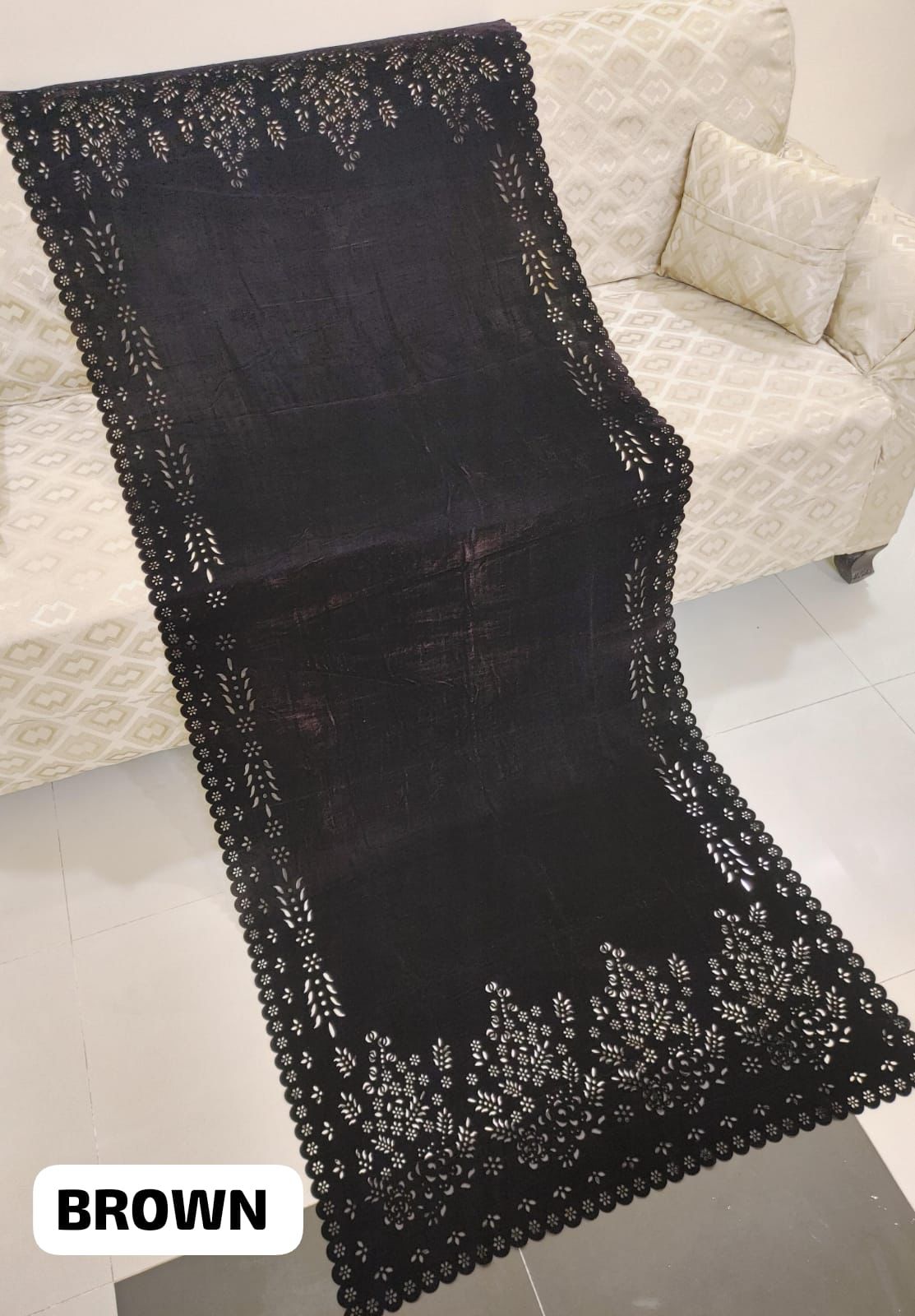 Velvet laser cutwork shawl