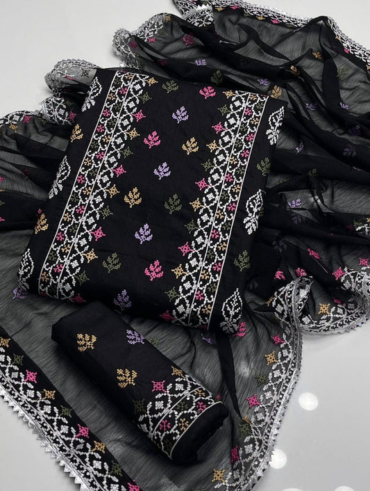 CROSSTICH EMBROIDERED LAWN UNSTITCHED 3PCS COLLECTION (black)