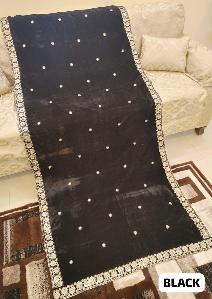 Velvet Embroidered Shawl - black