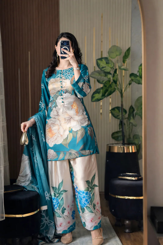 New Digital Print Silk 3pcs unstich(cord set)