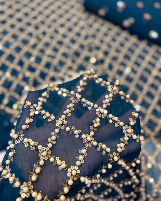Chiffon boxes pearls emb 3piece (dark zink)