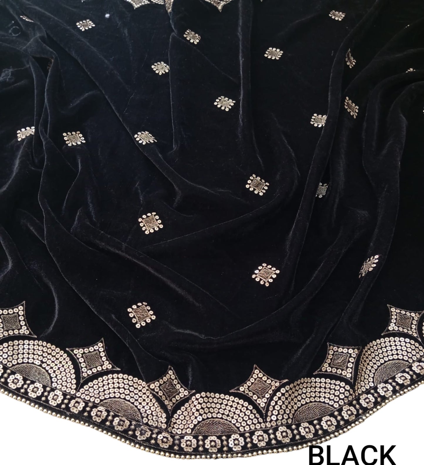 Velvet Sequence Embroidery Shawl-Black