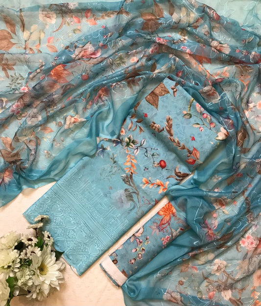 Chikenkari Embroidered lawn 3piece collection