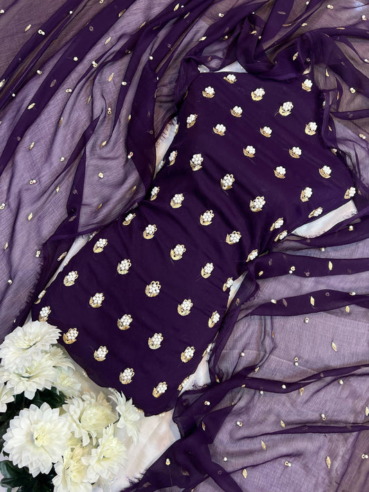 7Pearls Luxury Soft Chiffon Unstitched 3-Piece – Elegant Formal Collection  (DEEP PURPLE)