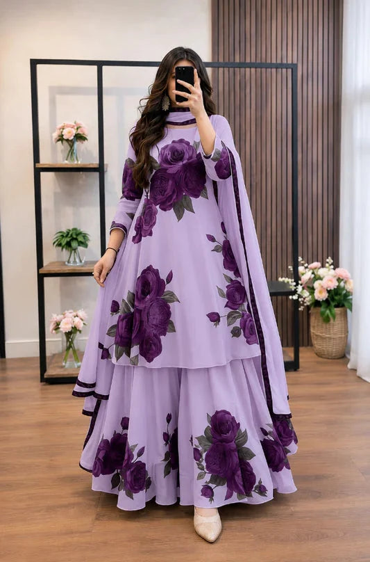 DIGITAL PRINT SHALMOZE SILK 3pcs(lavender-roses)