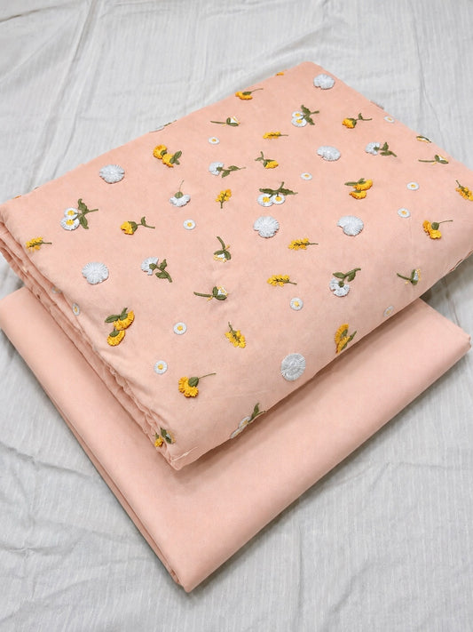 3D lawn heavy embroidered 2pcs (light peach)