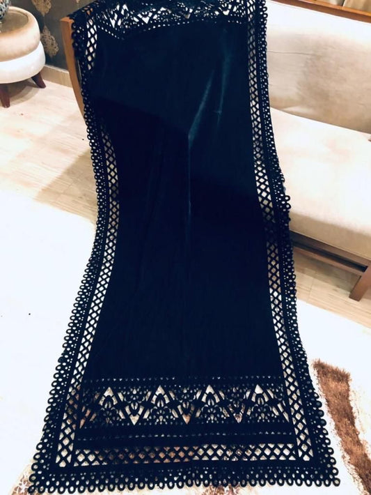 Velvet laser cutwork shawl