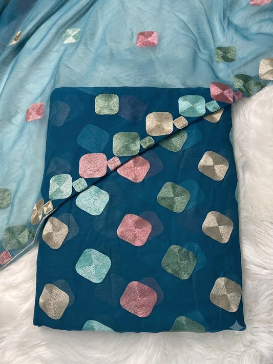 CHIFFON VISCOSE EMBROIDEREY 3PCS(zink)