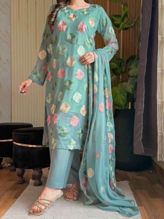 CHIFFON VISOCE EMBROIDEREY unstich 3pcs(mint)