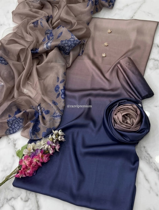 DIGITAL PRINT SHALMOZE Silk 3pcs(tie & die Coffe)