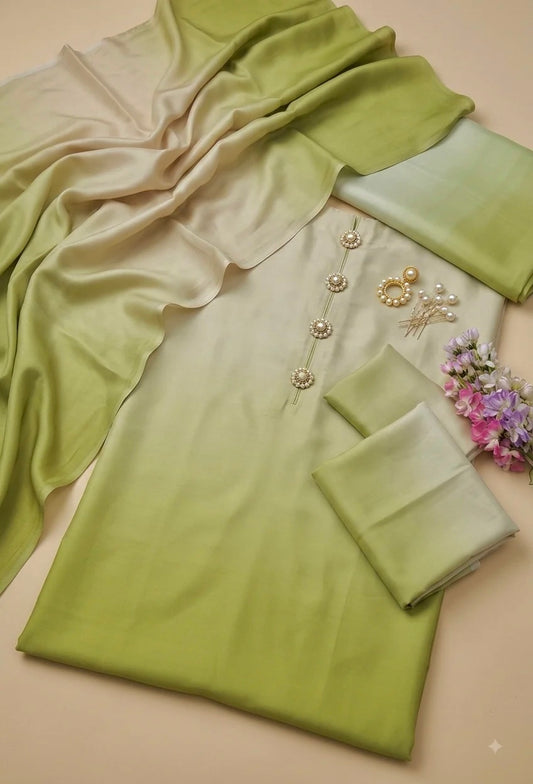 3pcs pure silk unstich dress(two-tone)