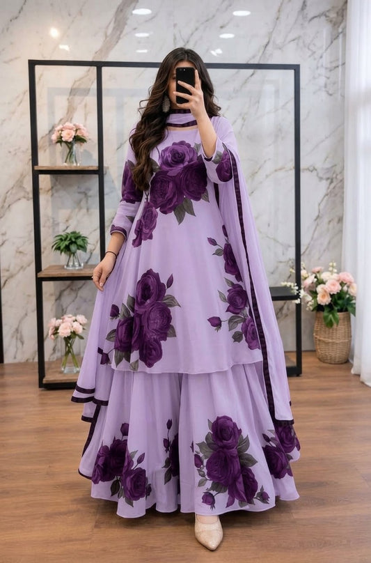 DIGITAL PRINT SHALMOZE Silk 3pcs(lavender floral)