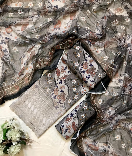 Chikenkari Embroidered lawn 3piece collection