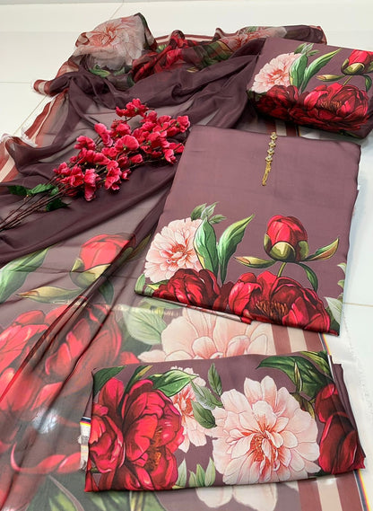 Digital print shalmoze silk 3pcs