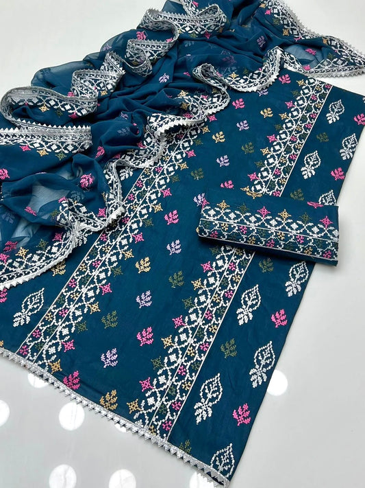 CROSSTICH EMBROIDERED LAWN UNSTITCHED 3PCS COLLECTION