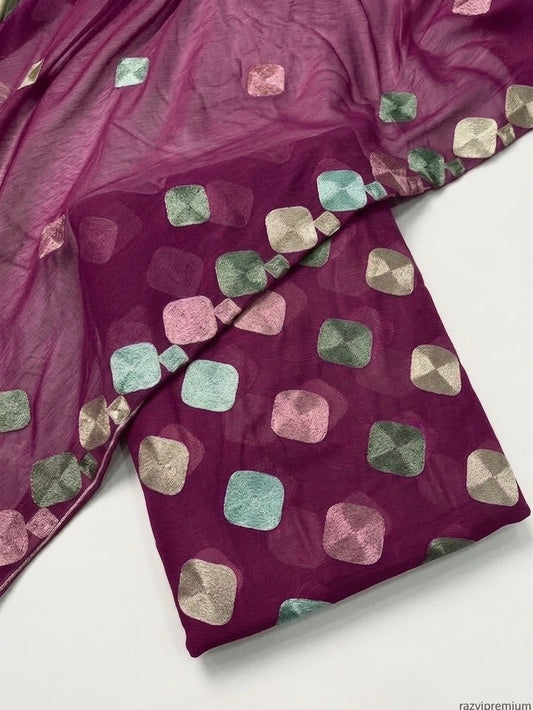 CHIFFON VISOCE EMBROIDEREY 3pcs