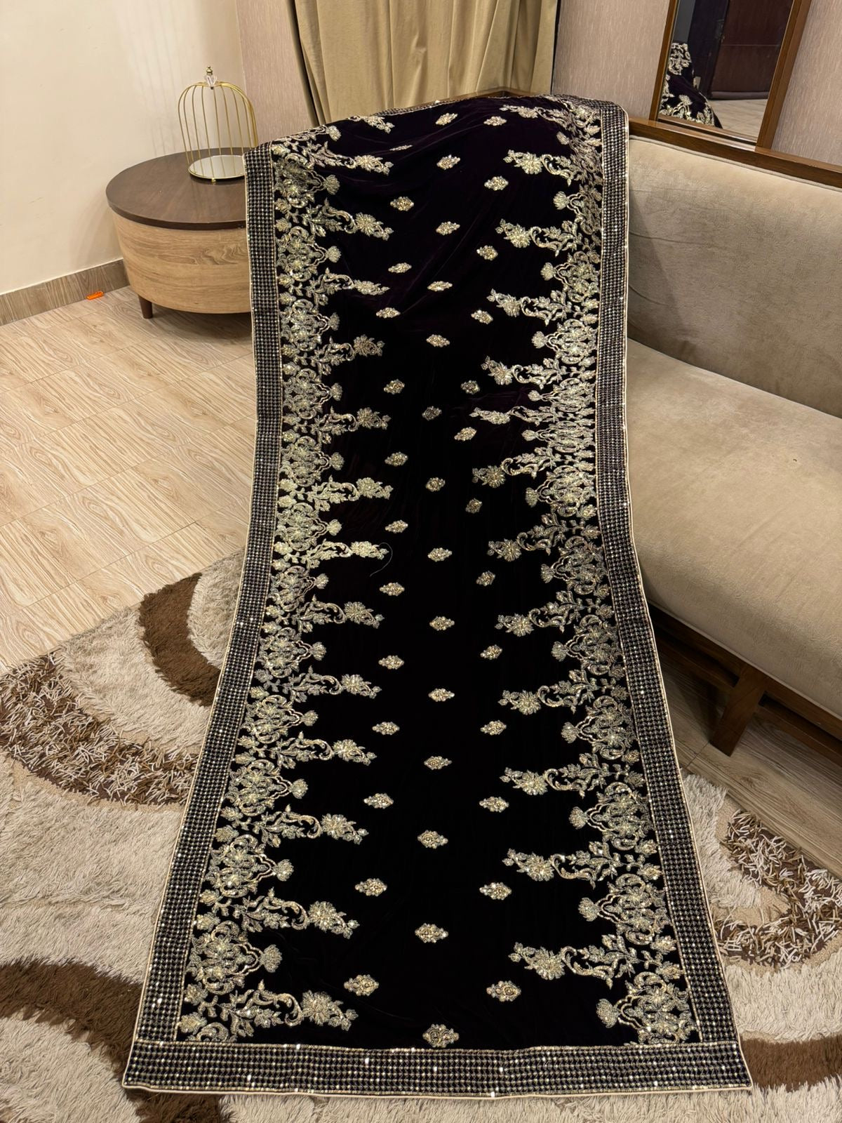 Sequence embellish velvet shawl