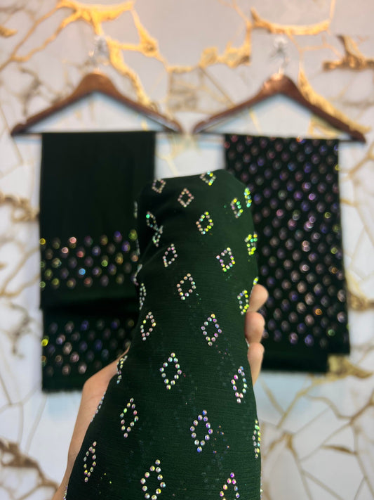 Turkish crystal work unstiched dress 2pcs (green)