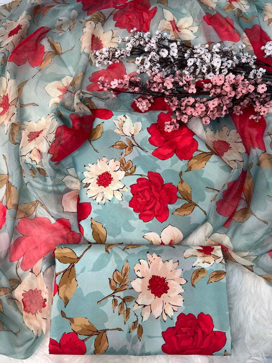 SWISS LAWN UNSTICH 3pcs(Red floral)