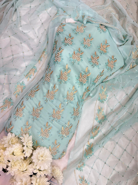 Soft Chiffon  – Fine Pearls  Embroidery | 3PC (ice)