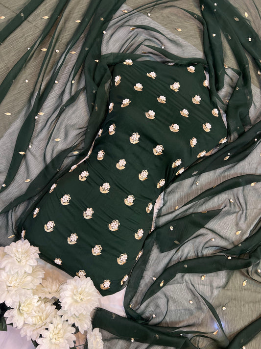 7Pearls Luxury Soft Chiffon Unstitched 3-Piece – Elegant Formal Collection (KAI GREEN)