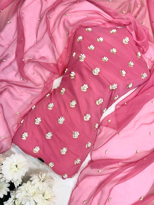 7Pearls Luxury Soft Chiffon Unstitched 3-Piece – Elegant Formal Collection (T-PINK)