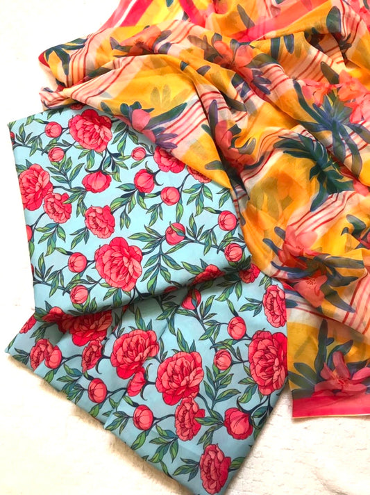 Digital Printed 3 Piece Swiss Lawn With chiffon Dupatta Collection (Unstitch)