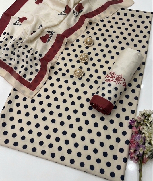 Digital printed shamoze silk unstich 3pcs (skin polka)