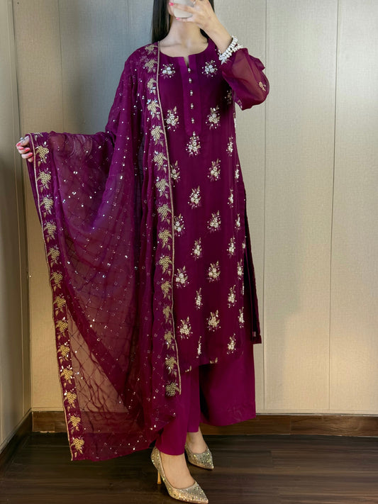 SOFT CHIFFON FINE PEARLS 3PECS unstich (deep burgundy)